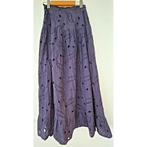 Maxi Skirt Mesh Paisley Navy Blue Drop Waist Tiered Lining Boho Fairy Whimsy
